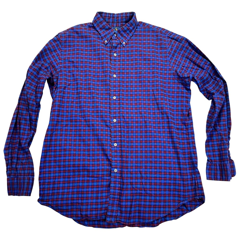 Ralph Lauren Classic Fit Plaid Button Down Shirt Mens Large Blue‎ Red